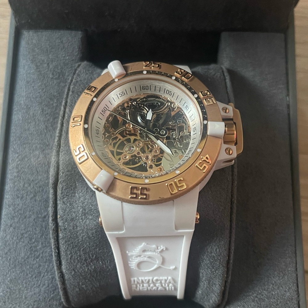 Invicta Gold-Tone and White Skeleton Dial Watch